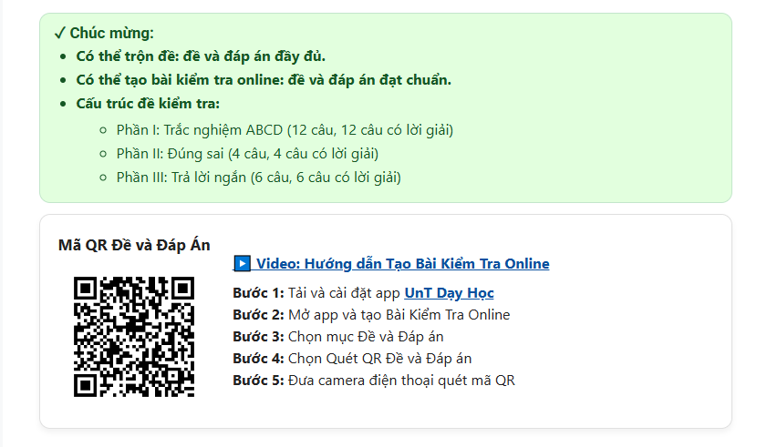 Thông tin đề và mã QR